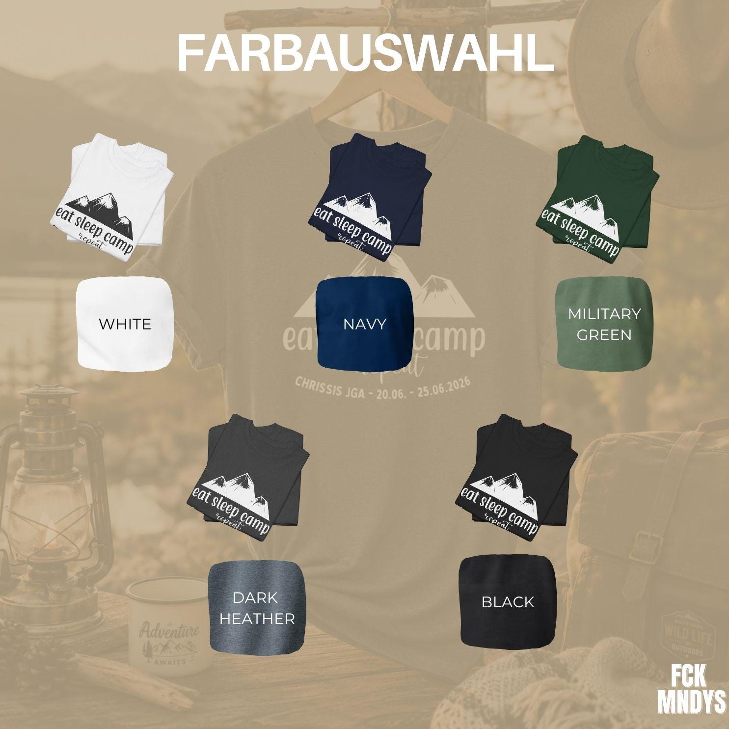 Camping JGA Shirt Herren, Eat Sleep Camp Repeat Shirt, Männertrip T-Shirt, Outdoor Junggesellenabschied Urlaub