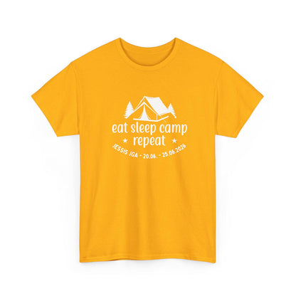 Camping JGA Shirt Damen personalisiert, Eat Sleep Camp Repeat Shirt, Frauen JGA Outfit, Outdoor Mädels Trip Shirt