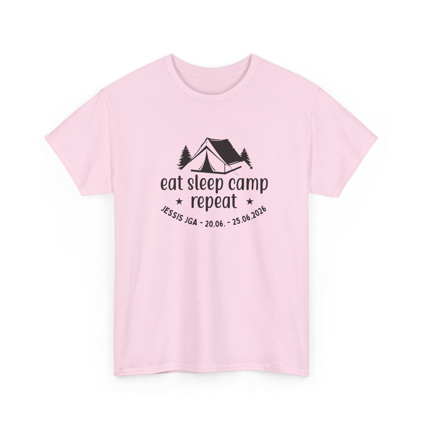 Camping JGA Shirt Damen personalisiert, Eat Sleep Camp Repeat Shirt, Frauen JGA Outfit, Outdoor Mädels Trip Shirt