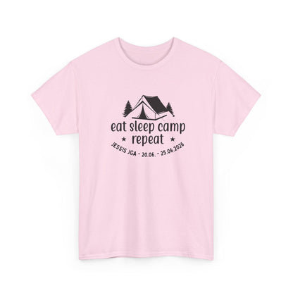 Camping JGA Shirt Damen personalisiert, Eat Sleep Camp Repeat Shirt, Frauen JGA Outfit, Outdoor Mädels Trip Shirt