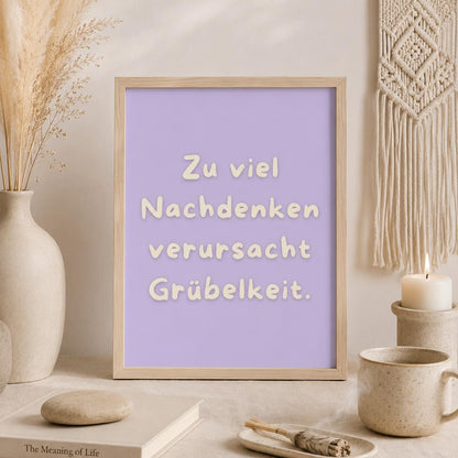 Zu viel Nachdenken Poster | Lustiger Mental Health Print | Therapie Poster Wandbild | Philosophie Spruch | Freundschaft Geschenk