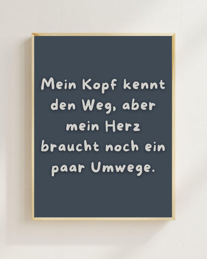 Mein Kopf kennt den Weg Poster | Mental Health Grübelstopp Plakat | Therapie Spruch Print | Herz Kopf Wandbild | Freundschaft Geschenk