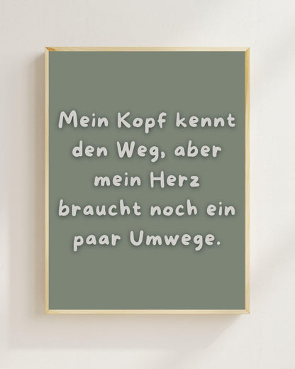 Mein Kopf kennt den Weg Poster | Mental Health Grübelstopp Plakat | Therapie Spruch Print | Herz Kopf Wandbild | Freundschaft Geschenk
