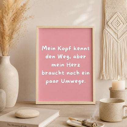 Mein Kopf kennt den Weg Poster | Mental Health Grübelstopp Plakat | Therapie Spruch Print | Herz Kopf Wandbild | Freundschaft Geschenk