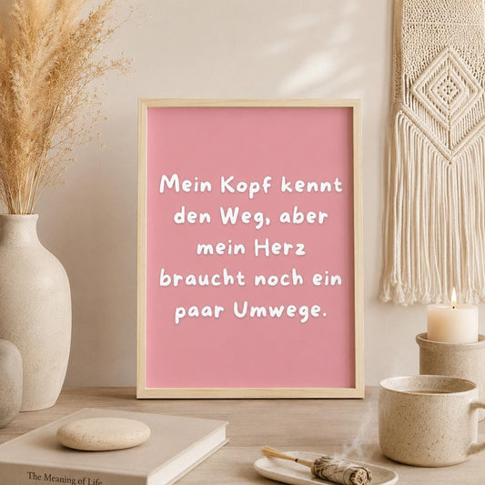 Mein Kopf kennt den Weg Poster | Mental Health Grübelstopp Plakat | Therapie Spruch Print | Herz Kopf Wandbild | Freundschaft Geschenk