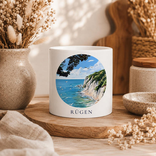 Rügen Tasse | Kreidefelsen Becher mit Küstenmotiv | Geschenk für Rügen Fans | Ostsee Tasse | Insel Souvenir | Urlaub Erinnerung