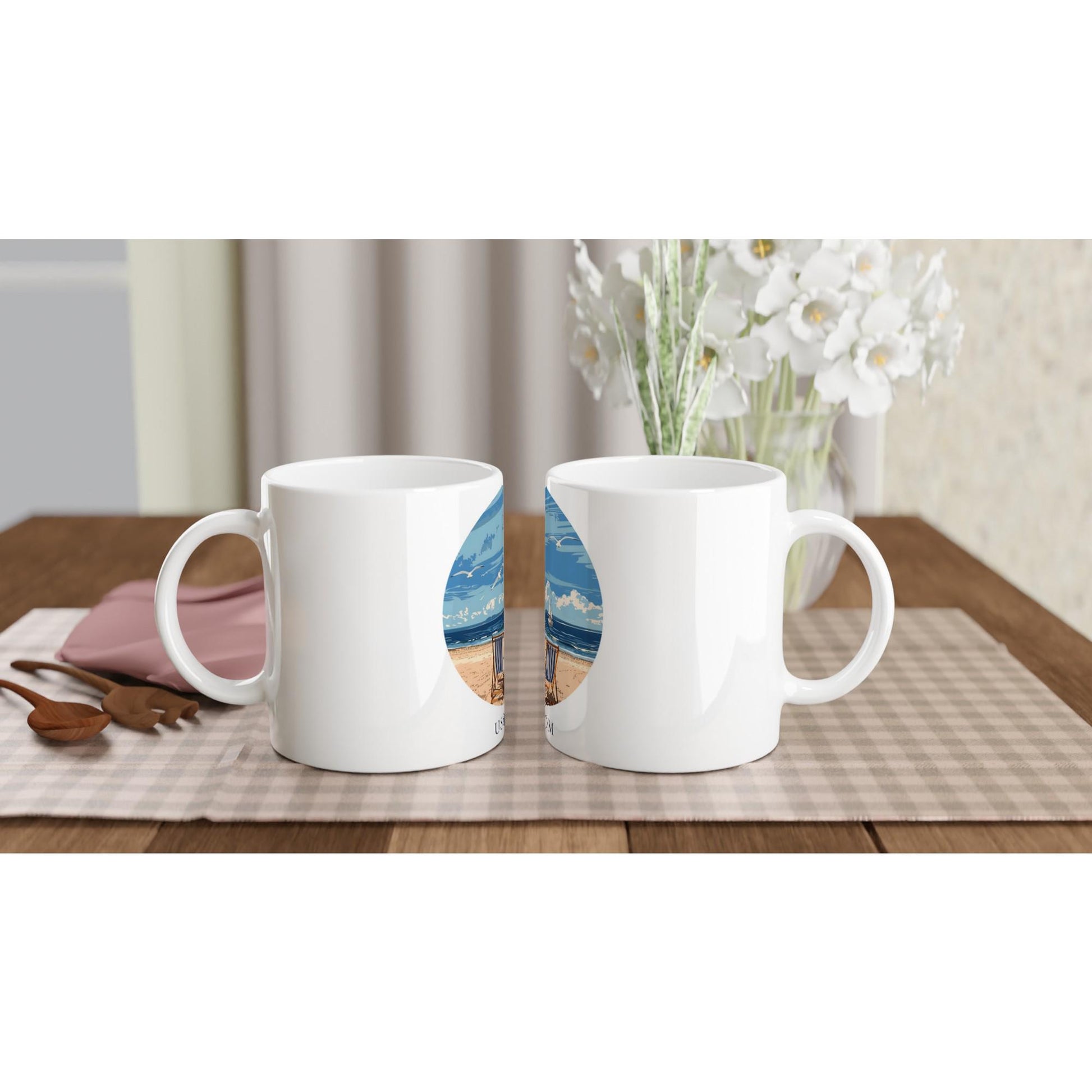 Usedom Tasse | Ostsee Becher mit Strandmotiv | Geschenk für Meerliebhaber | Insel Souvenir | Küsten Kaffee Becher | Urlaub Erinnerung