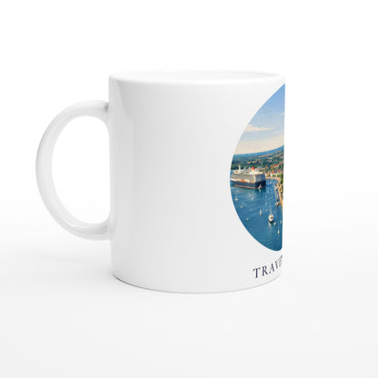 Travemünde Tasse | Ostsee Becher mit Strand und Hafen Motiv | Geschenk für Meerliebhaber | Lübeck Souvenir | Kaffee Becher