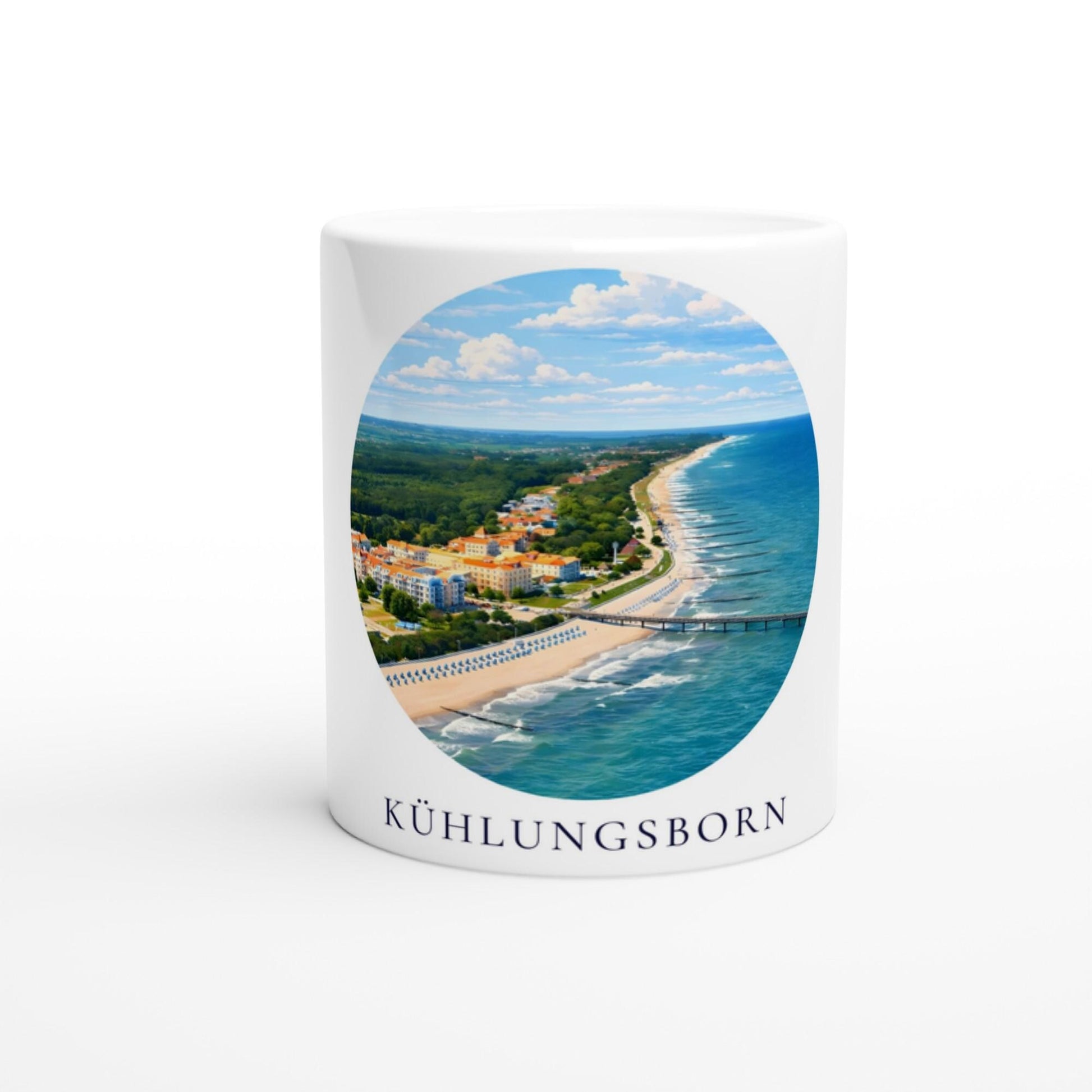 Kühlungsborn Tasse | Ostsee Becher mit Strandmotiv | Geschenk für Meerliebhaber | Seebrücke Souvenir | Kaffee Becher