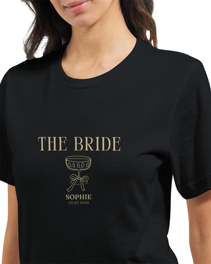 Bride Shirt personalisiert, THE BRIDE T-Shirt JGA, Braut Shirt mit Name & Datum, Bachelorette Party Outfit, Clean Bridal Shirt Party Urlaub