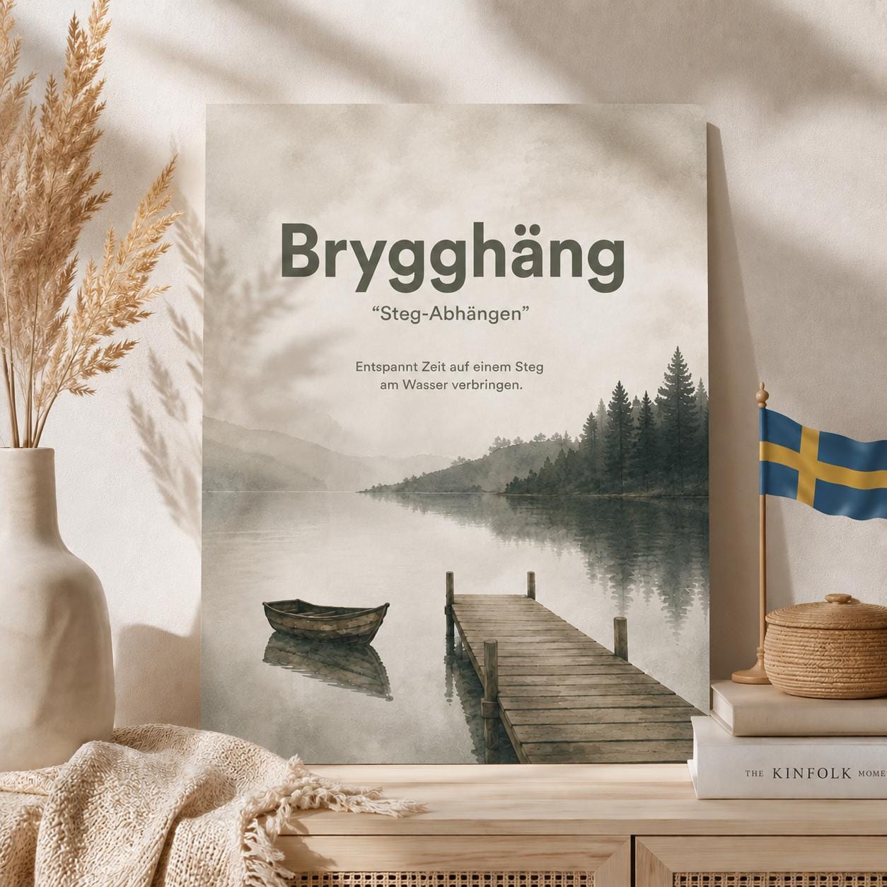 Brygghäng Poster | Schwedische Lebensart | Skandinavisches Wandbild | Steg am See | Minimalistisches Aquarell Poster Skandi Sommer