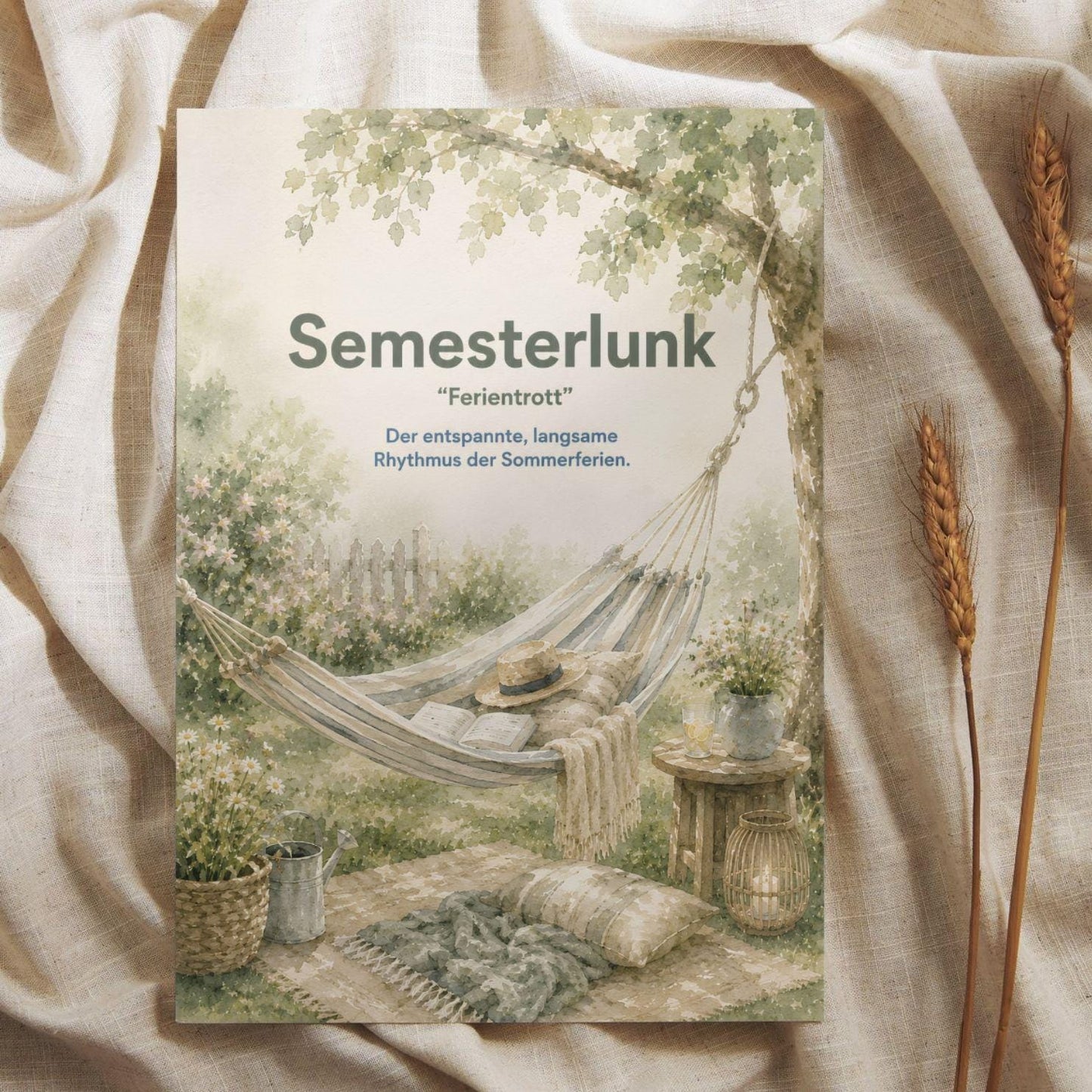 Semesterlunk Poster | Schwedische Lebensart | Garten Hängematte Aquarell | Hygge Wandbild | Skandinavische Deko