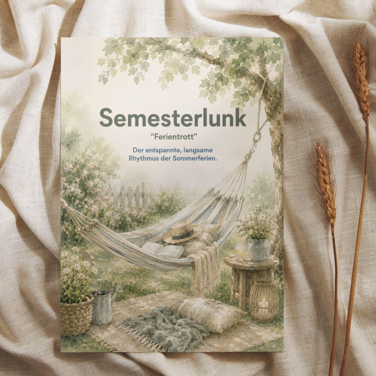 Semesterlunk Poster | Schwedische Lebensart | Garten Hängematte Aquarell | Hygge Wandbild | Skandinavische Deko