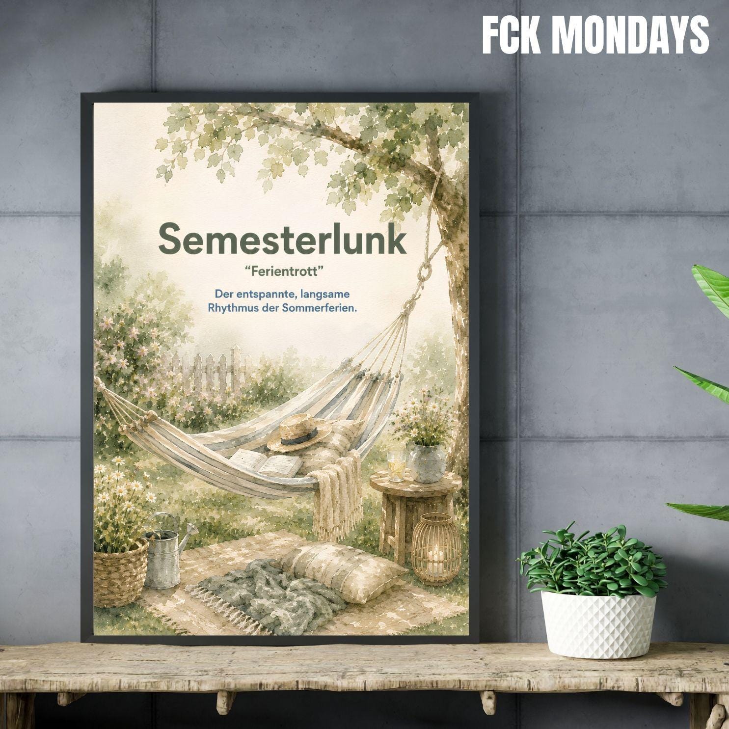 Semesterlunk Poster | Schwedische Lebensart | Garten Hängematte Aquarell | Hygge Wandbild | Skandinavische Deko
