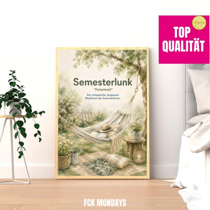 Semesterlunk Poster | Schwedische Lebensart | Garten Hängematte Aquarell | Hygge Wandbild | Skandinavische Deko