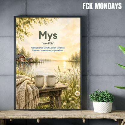Mys Poster | Schwedische Lebensart | Hygge Wandbild | Skandinavisches Aquarell Poster | Gemütlichkeit & Wohlfühlen Scandi Plakat Zitat