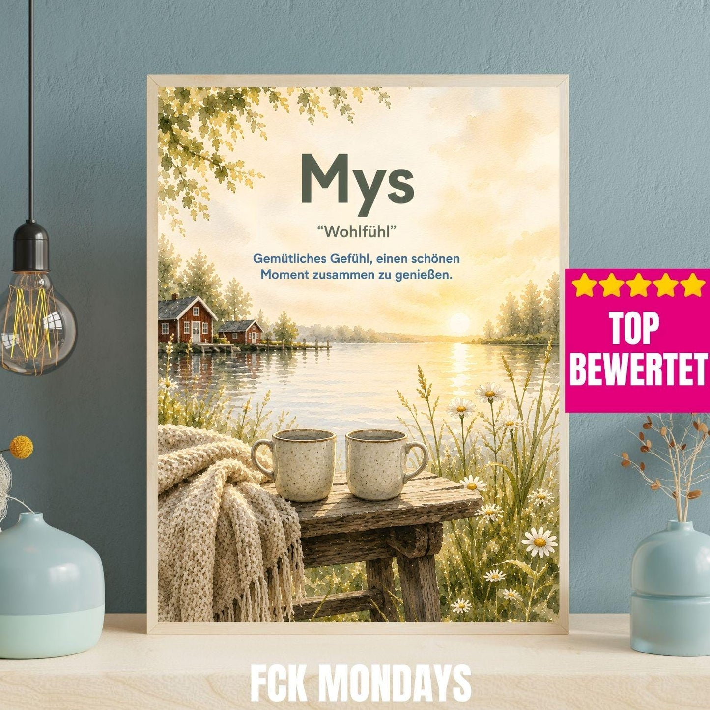 Mys Poster | Schwedische Lebensart | Hygge Wandbild | Skandinavisches Aquarell Poster | Gemütlichkeit & Wohlfühlen Scandi Plakat Zitat