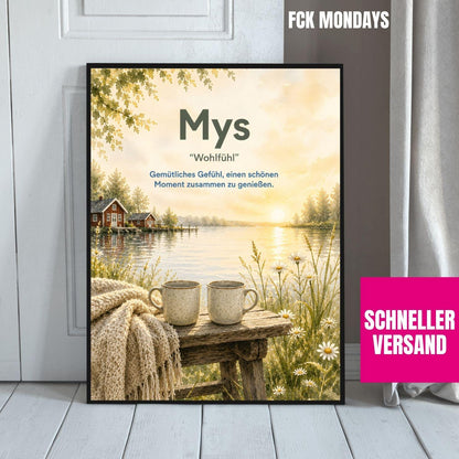 Mys Poster | Schwedische Lebensart | Hygge Wandbild | Skandinavisches Aquarell Poster | Gemütlichkeit & Wohlfühlen Scandi Plakat Zitat