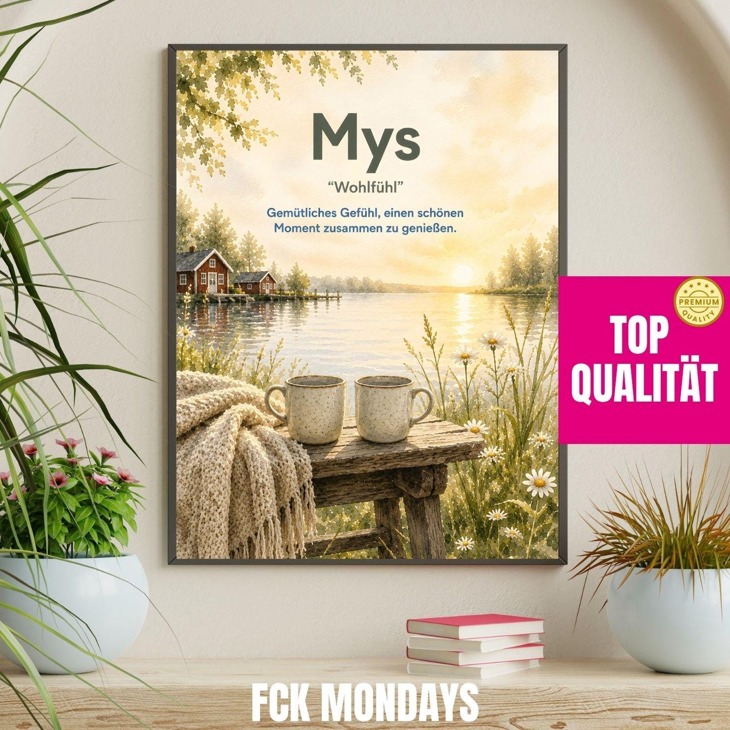 Mys Poster | Schwedische Lebensart | Hygge Wandbild | Skandinavisches Aquarell Poster | Gemütlichkeit & Wohlfühlen Scandi Plakat Zitat