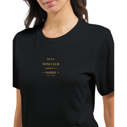 Bride Wine Club Shirt personalisiert | JGA Shirt Braut mit Name & Datum | Bachelorette Wine Tasting Outfit Bridal Weekend