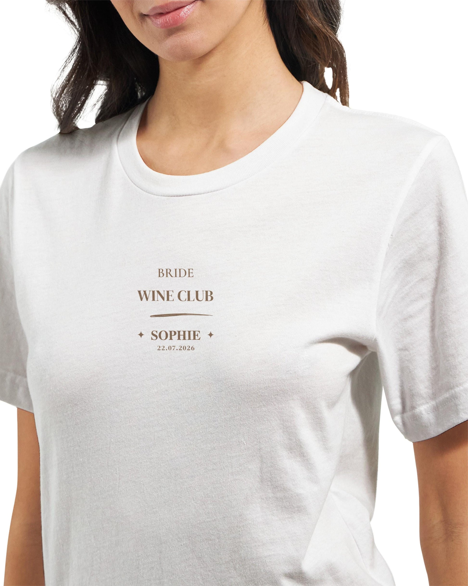 Bride Wine Club Shirt personalisiert | JGA Shirt Braut mit Name & Datum | Bachelorette Wine Tasting Outfit Bridal Weekend