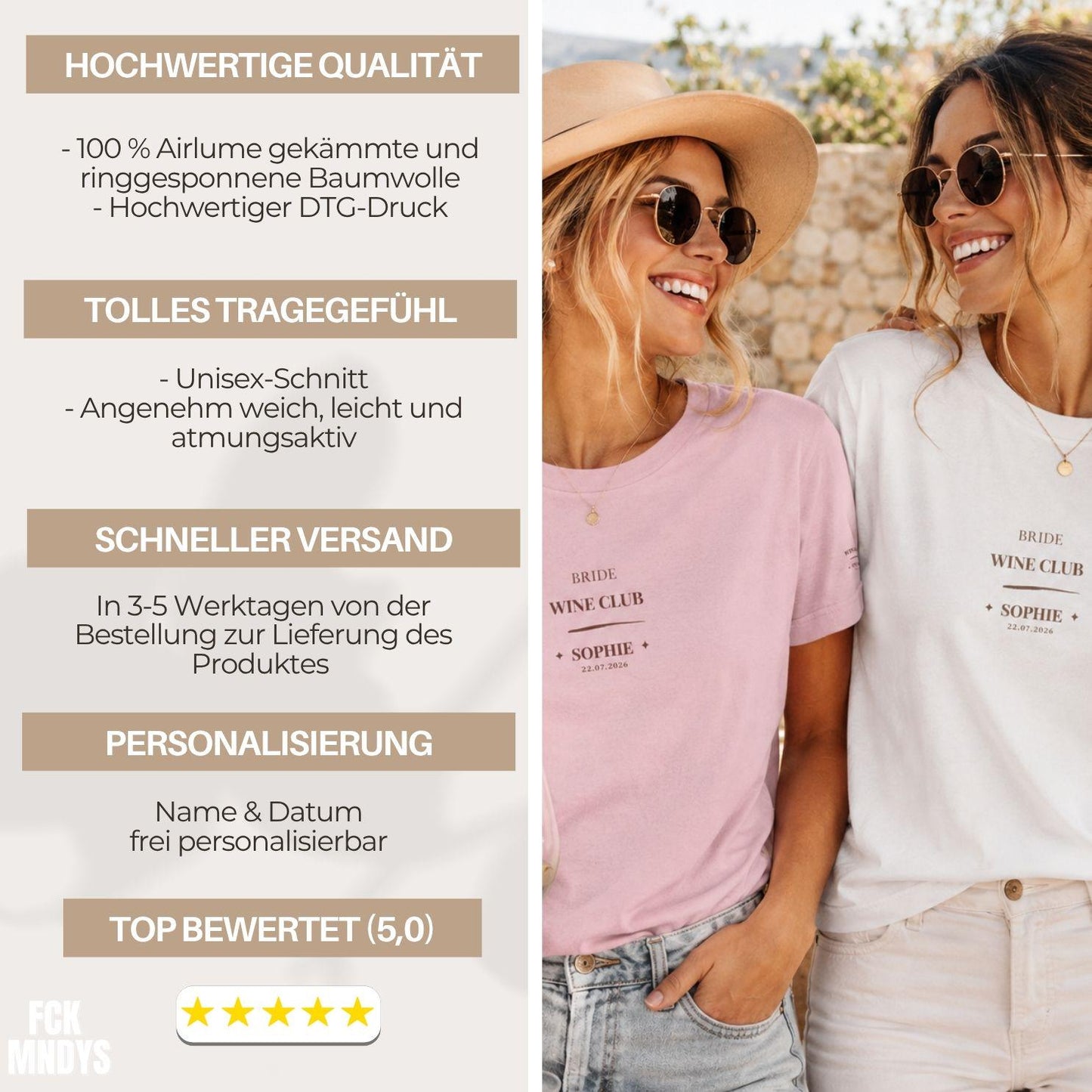 Bride Wine Club Shirt personalisiert | JGA Shirt Braut mit Name & Datum | Bachelorette Wine Tasting Outfit Bridal Weekend
