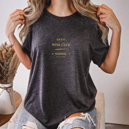 Bride Wine Club Shirt personalisiert | JGA Shirt Braut mit Name & Datum | Bachelorette Wine Tasting Outfit Bridal Weekend