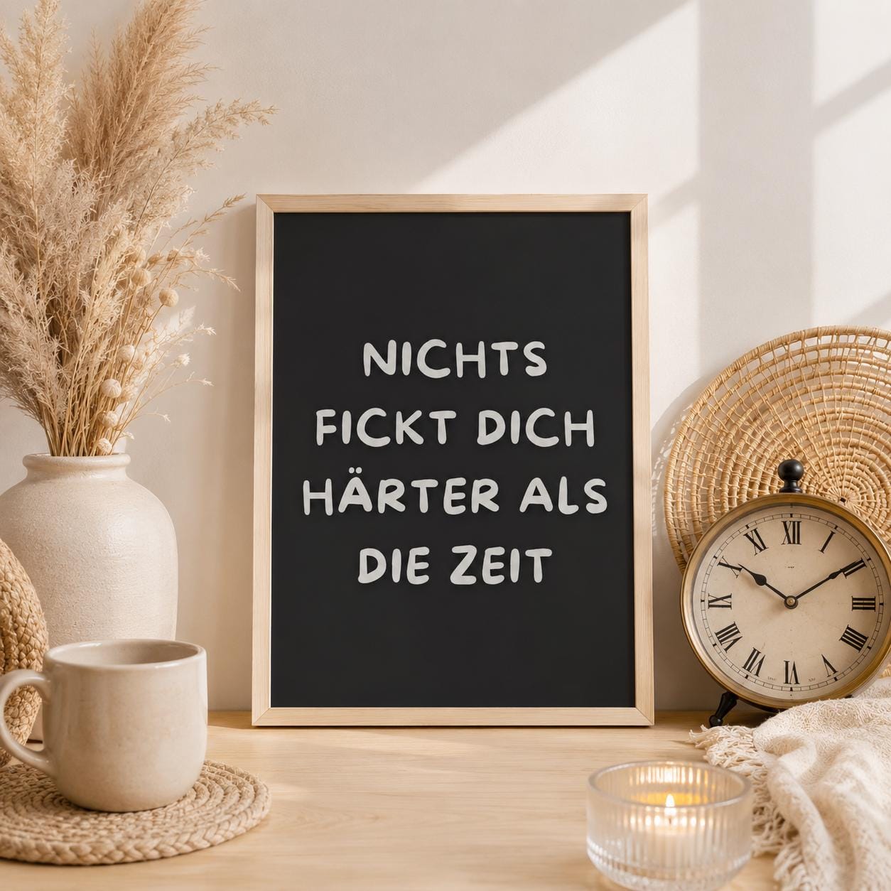 Nichts Fickt Dich Härter Als Die Zeit Poster | Lustiger Spruch | Motivation | Typografie Wandbild | Geschenk Idee Typografie Älter werden