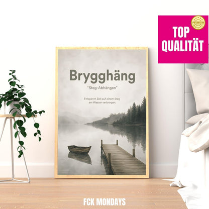 Brygghäng Poster | Schwedische Lebensart | Skandinavisches Wandbild | Steg am See | Minimalistisches Aquarell Poster Skandi Sommer