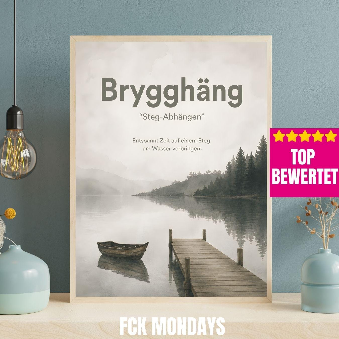 Brygghäng Poster | Schwedische Lebensart | Skandinavisches Wandbild | Steg am See | Minimalistisches Aquarell Poster Skandi Sommer