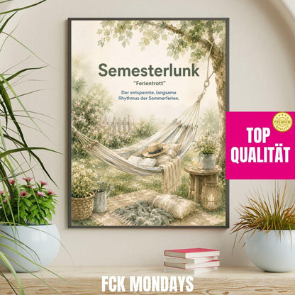 Semesterlunk Poster | Schwedische Lebensart | Garten Hängematte Aquarell | Hygge Wandbild | Skandinavische Deko