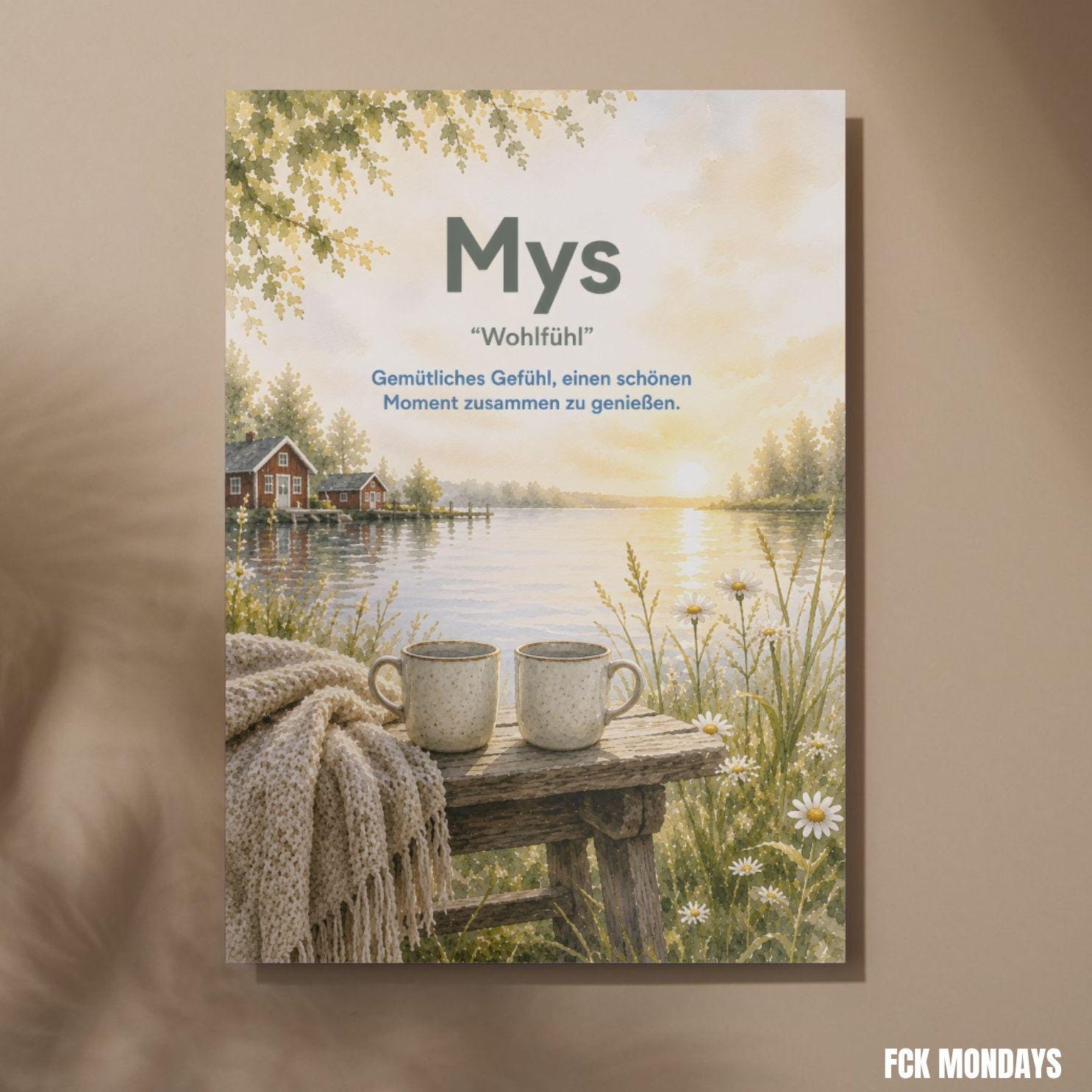 Mys Poster | Schwedische Lebensart | Hygge Wandbild | Skandinavisches Aquarell Poster | Gemütlichkeit & Wohlfühlen Scandi Plakat Zitat