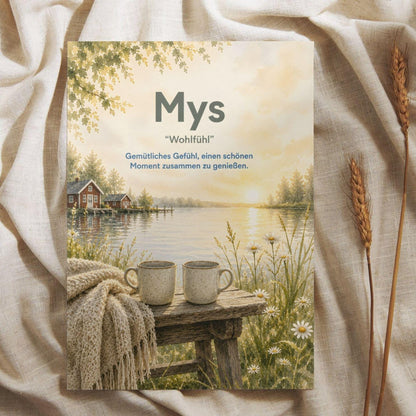 Mys Poster | Schwedische Lebensart | Hygge Wandbild | Skandinavisches Aquarell Poster | Gemütlichkeit & Wohlfühlen Scandi Plakat Zitat