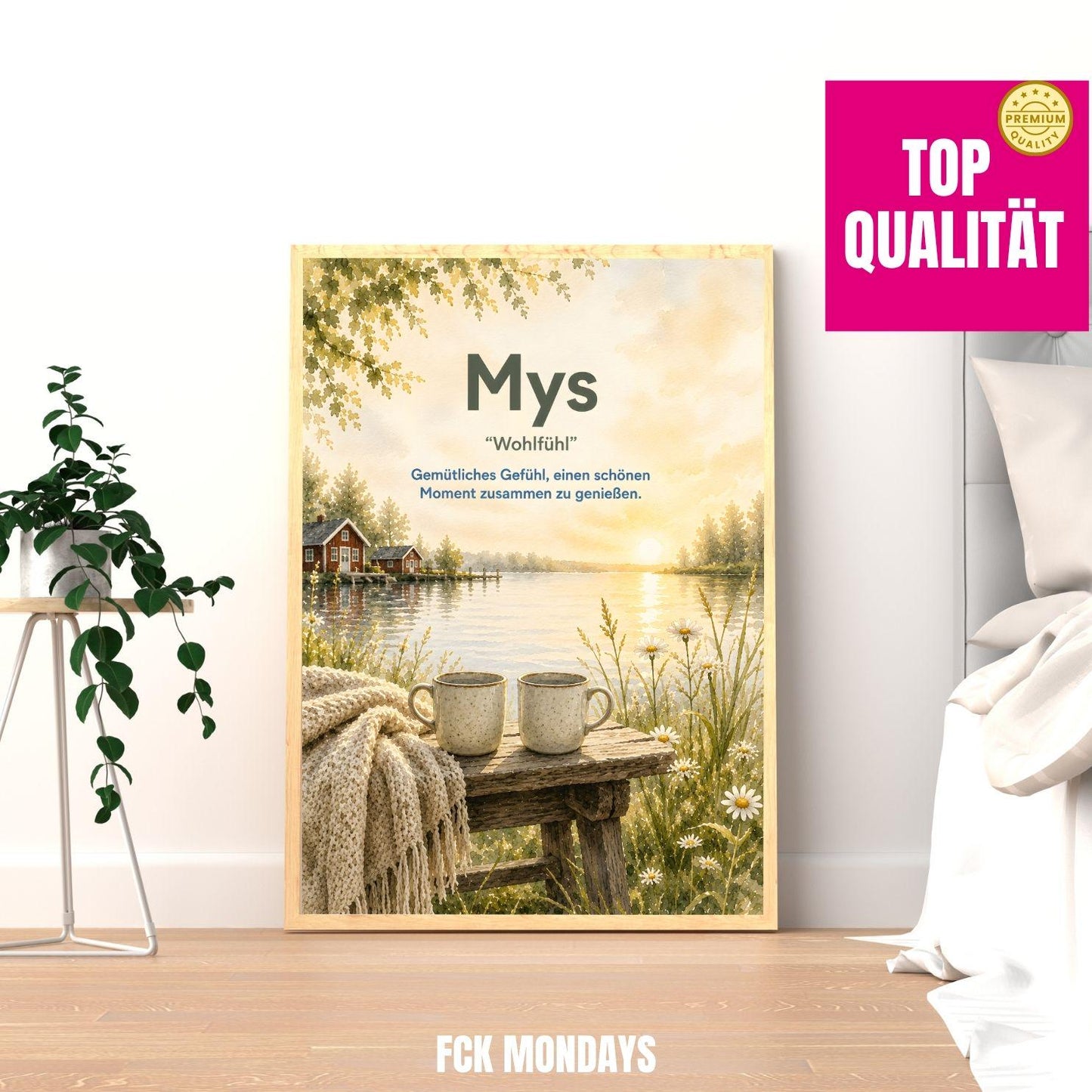 Mys Poster | Schwedische Lebensart | Hygge Wandbild | Skandinavisches Aquarell Poster | Gemütlichkeit & Wohlfühlen Scandi Plakat Zitat