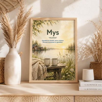 Mys Poster | Schwedische Lebensart | Hygge Wandbild | Skandinavisches Aquarell Poster | Gemütlichkeit & Wohlfühlen Scandi Plakat Zitat
