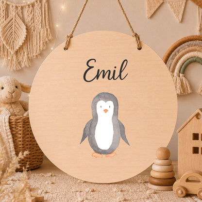 Personalisiertes Holzschild für Kinderzimmer | Türschild aus Holz mit Namen | Baby Geschenk zur Geburt & Taufe | Tiermotive Elefant Kinder