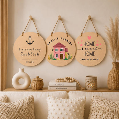 Personalisiertes Holzschild Familie | Home Sweet Home Türschild | Familienname Holzschild | Haustür Deko | Geschenk Einzug Ferienwohnung
