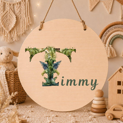 Personalisiertes Holzschild mit Buchstabe & Name | Dino Kinderzimmer Deko | Namensschild aus Holz | Geschenk zur Geburt Taufe Geschenk