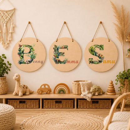 Personalisiertes Holzschild mit Buchstabe & Name | Dino Kinderzimmer Deko | Namensschild aus Holz | Geschenk zur Geburt Taufe Geschenk