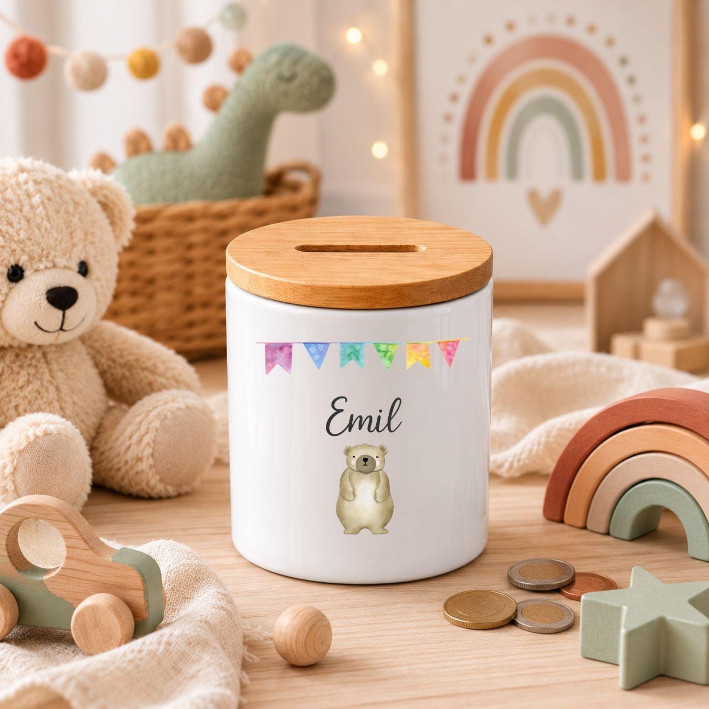 Spardose personalisiert Kind, Holzdeckel Sohn Tochter, Kinder Spardose, Baby, Personalisierter Spartopf, Schule, Geburt, Geburtstag