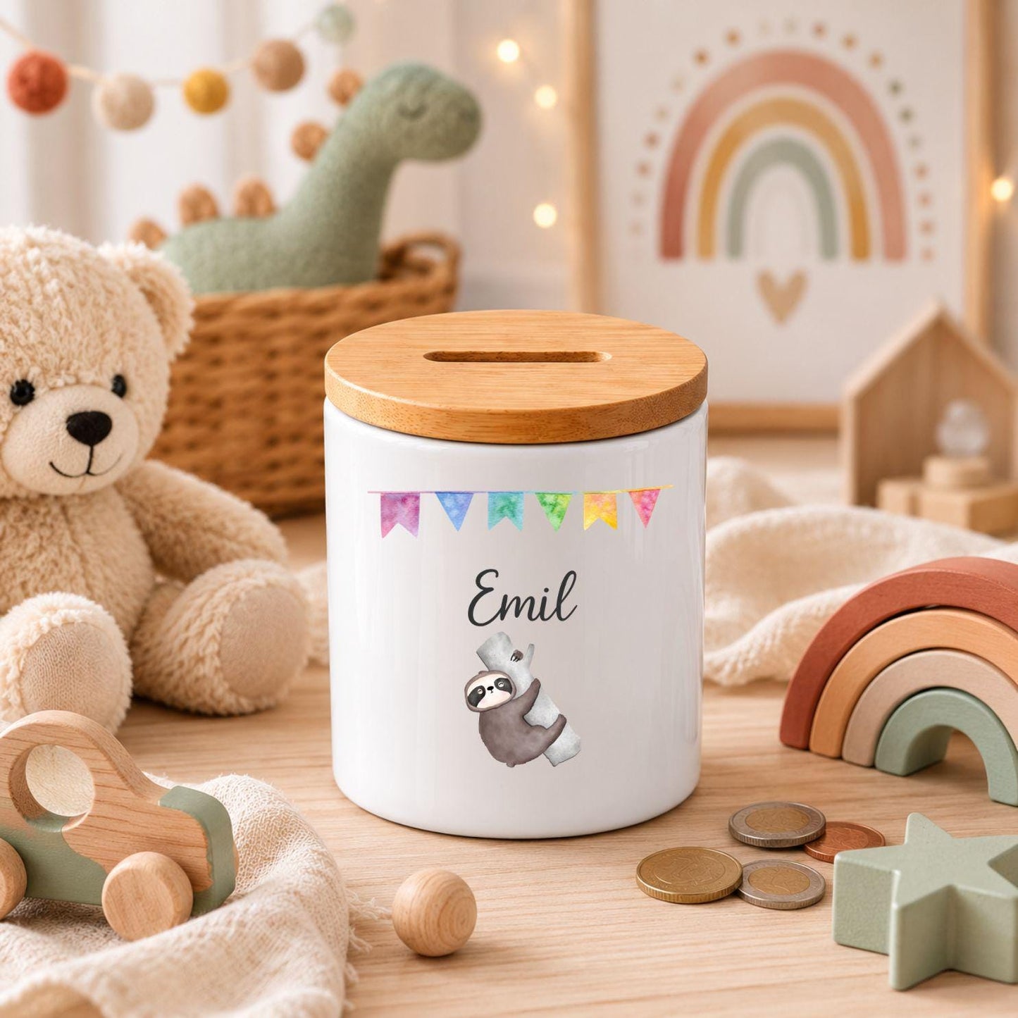 Spardose personalisiert Kind, Holzdeckel Sohn Tochter, Kinder Spardose, Baby, Personalisierter Spartopf, Schule, Geburt, Geburtstag