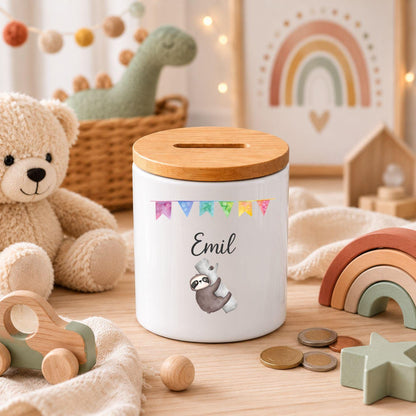Spardose personalisiert Kind, Holzdeckel Sohn Tochter, Kinder Spardose, Baby, Personalisierter Spartopf, Schule, Geburt, Geburtstag