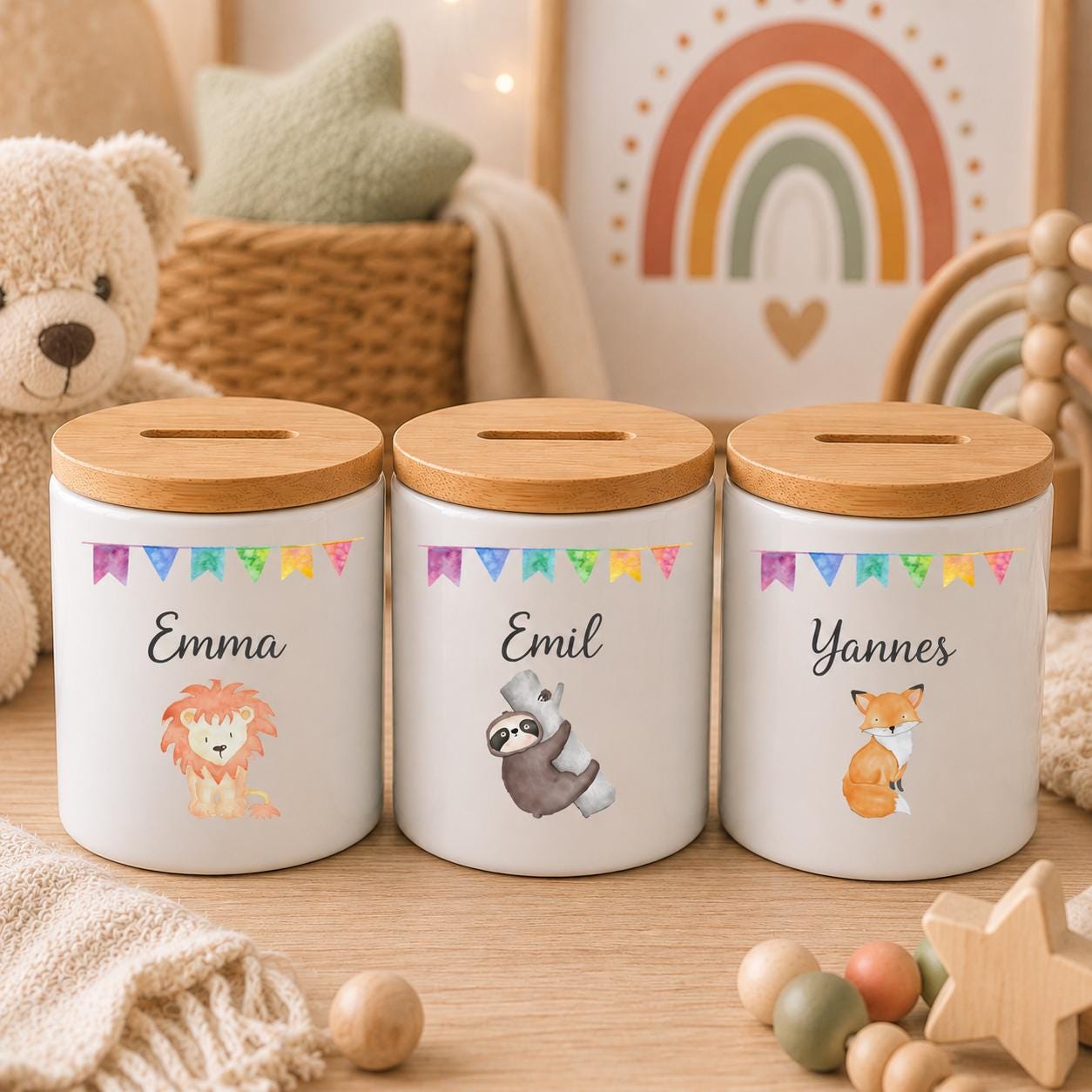 Spardose personalisiert Kind, Holzdeckel Sohn Tochter, Kinder Spardose, Baby, Personalisierter Spartopf, Schule, Geburt, Geburtstag