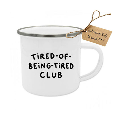 Tired-Of-Small-Talk Club Emaille Tasse | Introvertierter Becher | Lustiges Geschenk für Kollegin | Retro Kaffee Becher für Introverte Büro