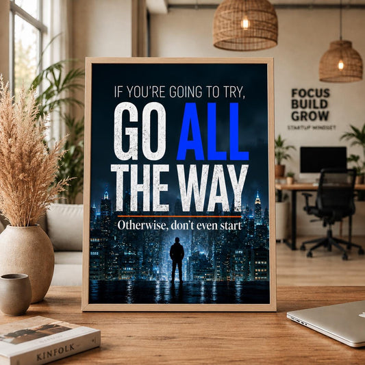 Go All The Way Poster | Motivationsposter Büro | Erfolg Mindset Wandbild | Unternehmer Geschenk | Home Office Deko Illustration Extrameile