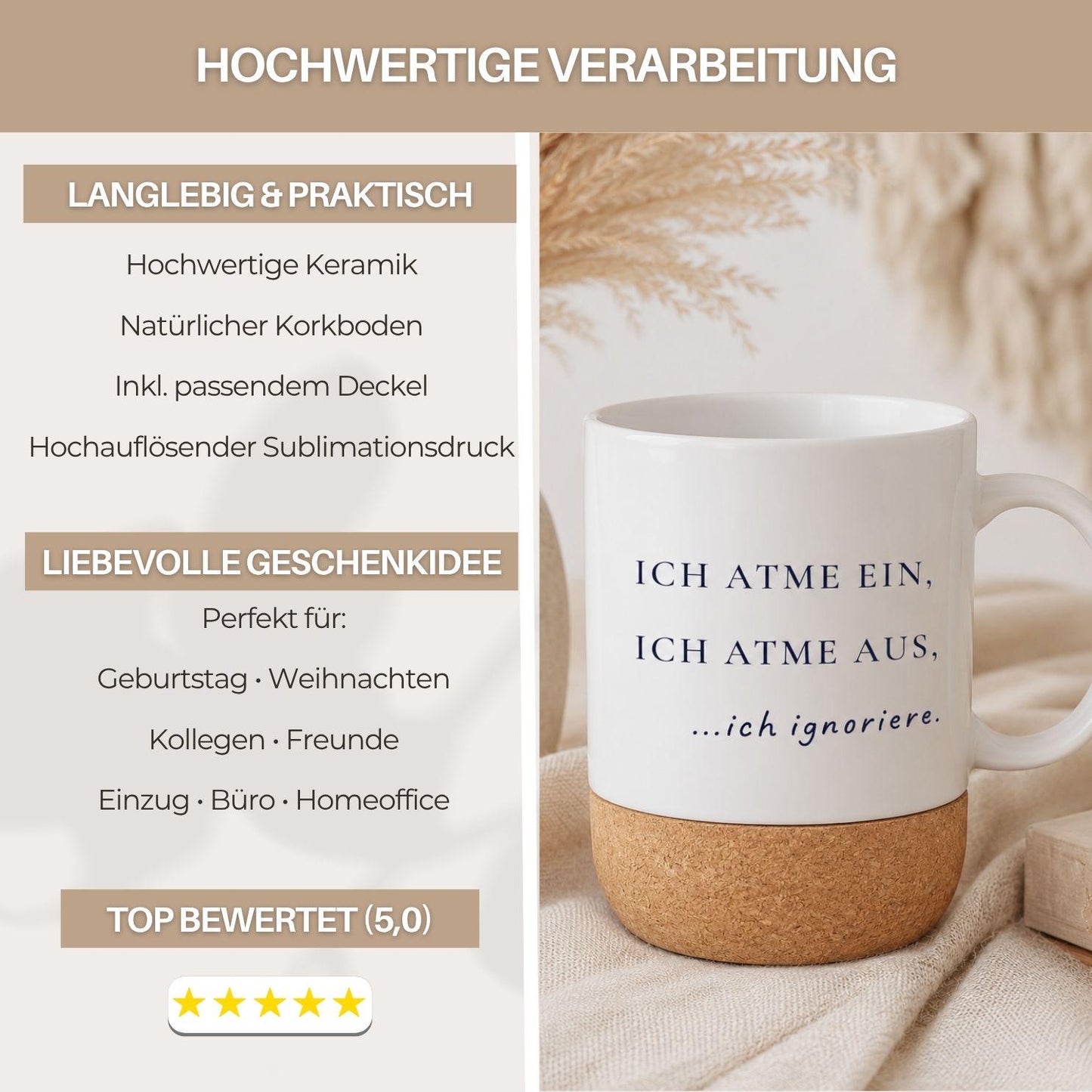 Ich atme ein, ich atme aus, ich ignoriere Kork Tasse | Lustige Achtsamkeits Tasse | Mental Health Becher | Geschenk Büro Humor Meditation