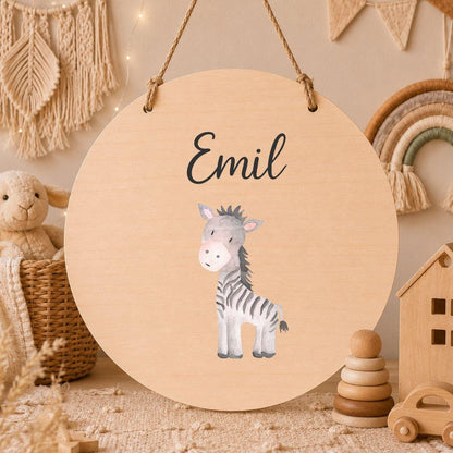 Personalisiertes Holzschild für Kinderzimmer | Türschild aus Holz mit Namen | Baby Geschenk zur Geburt & Taufe | Tiermotive Elefant Kinder