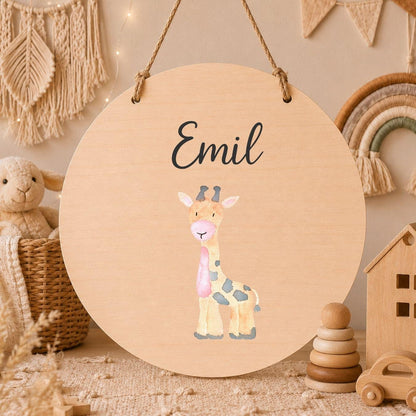 Personalisiertes Holzschild für Kinderzimmer | Türschild aus Holz mit Namen | Baby Geschenk zur Geburt & Taufe | Tiermotive Elefant Kinder