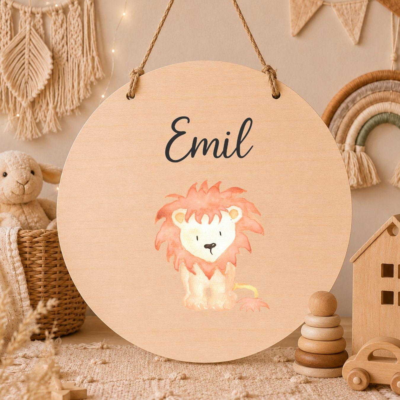 Personalisiertes Holzschild für Kinderzimmer | Türschild aus Holz mit Namen | Baby Geschenk zur Geburt & Taufe | Tiermotive Elefant Kinder