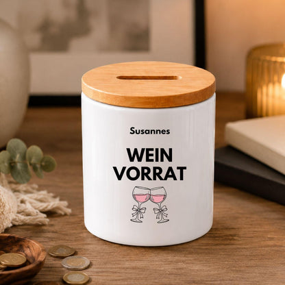 Personalisierte Spardose mit Namen | Spartopf Keramik Bambusdeckel | Geldgeschenk Geburtstag | Urlaub, Camper, Motorrad, Kreuzfahrt Zweck